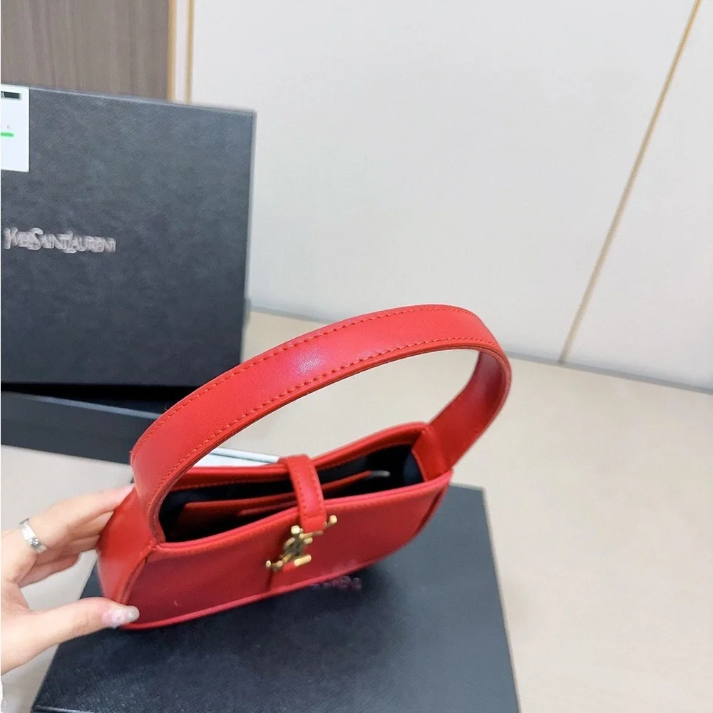 Yves Saint Laurent Red Shoulder Bag with Gold Accents